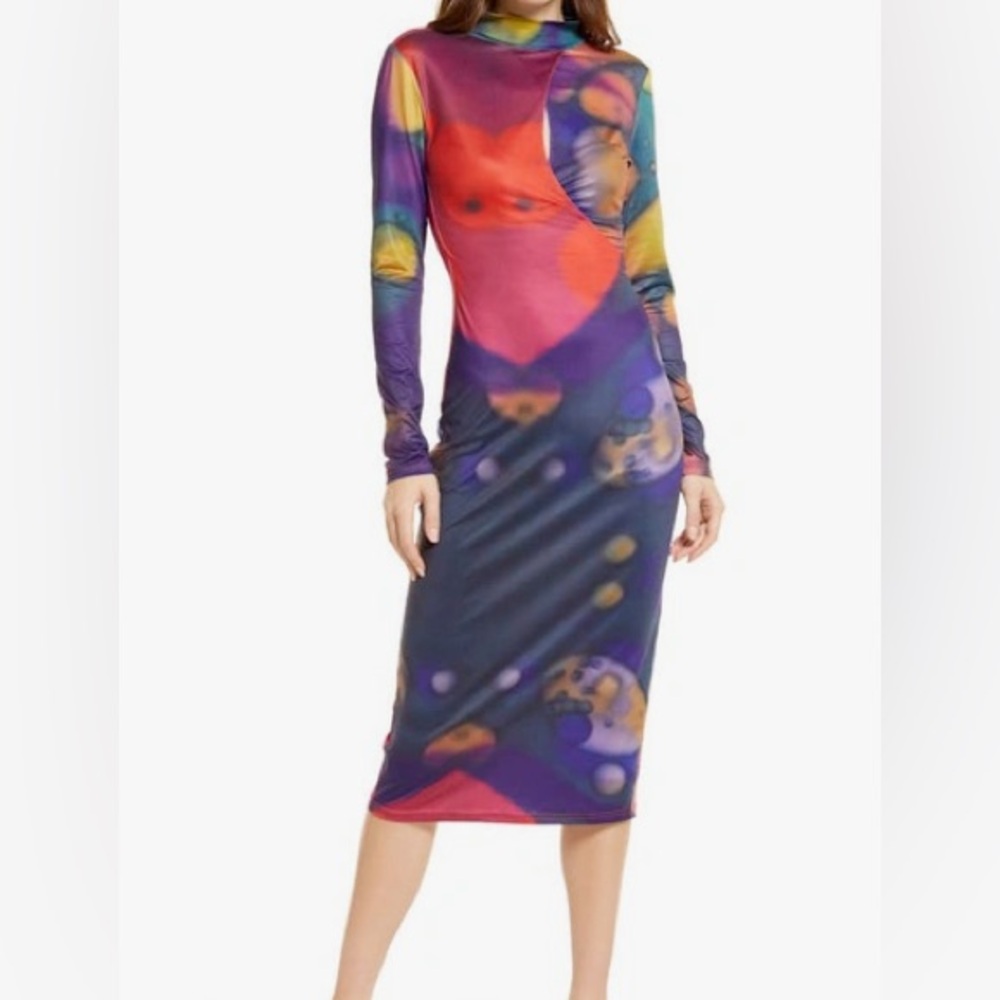 TYLER MCGILLIVARY Gal Long Sleeve Stretch Midi Dress